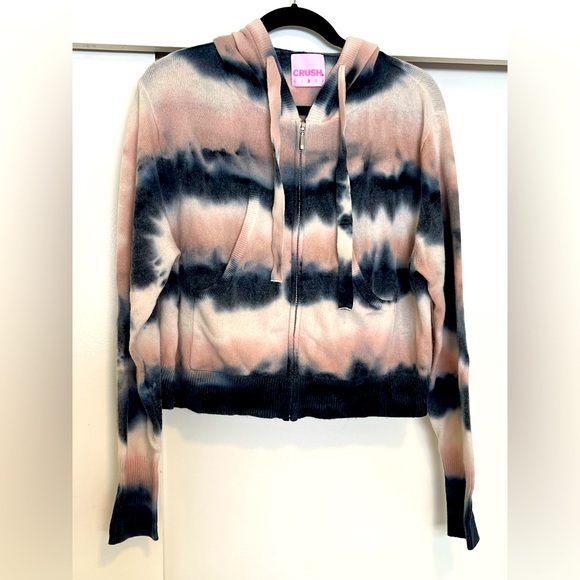 CRUSH Cashmere Tie Dye Zipper Hoodie Navy/Blush Size 2 - Picture 1 of 9